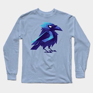 Geometrical Blue Raven. Adorable Mosaic Cute Kawaii Simple Bird Long Sleeve T-Shirt